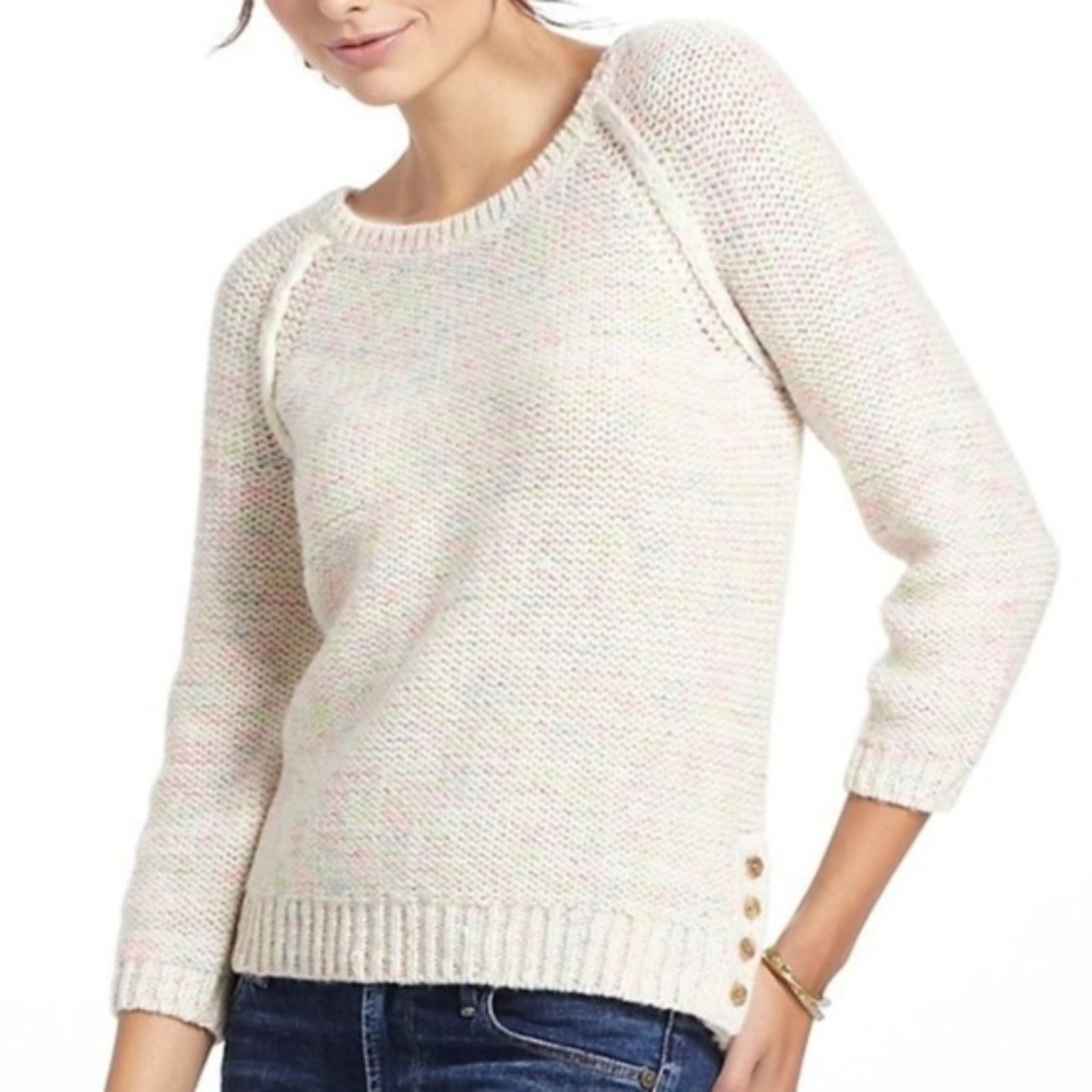 Anthro Pastel Neon + Ivory Space Dye Sweater
